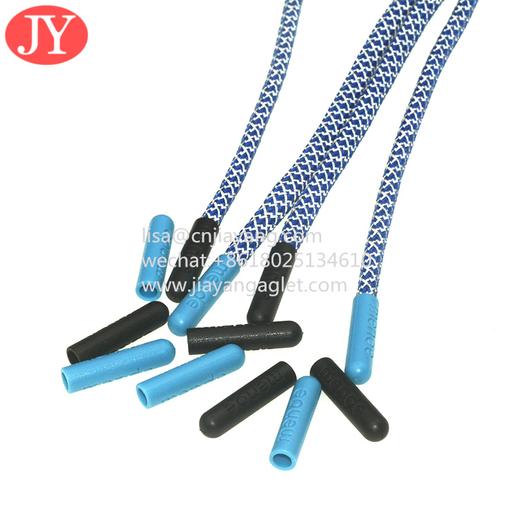 double print logo string plastic aglet Plastic Tips fashionable polyester round reflective shoelaces