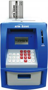Quality ATM piggy bank for kids gift Blue/White Color USD currency recoginition ABS plastic with VIP bank card for sale