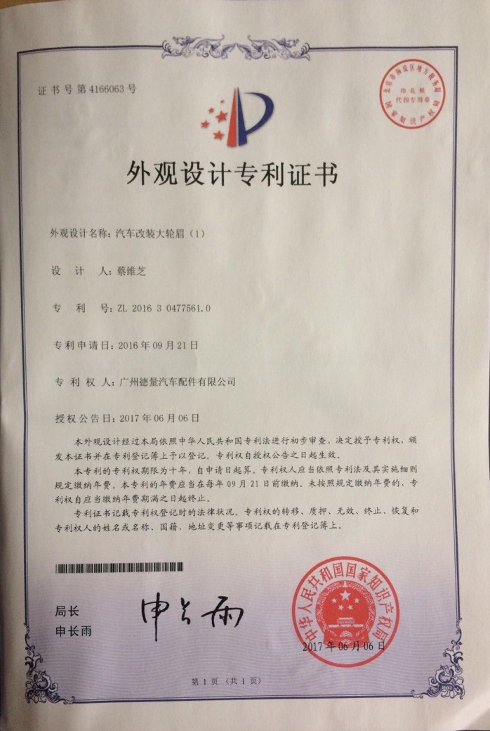 Guangzhou Deliang Auto Accessory Co., Ltd. Certifications