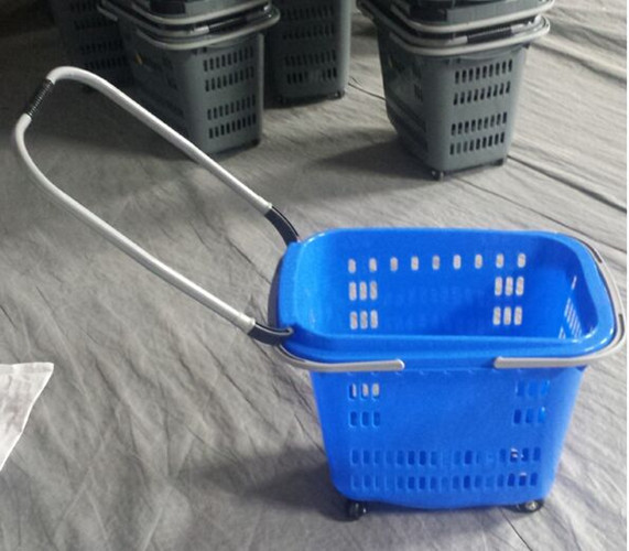 Quality Aluminum Alloy Pull Rod Folding Movable Shopping Basket Plastic Baskets With Handles for sale