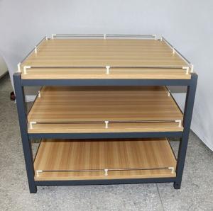 Quality Anti Rust Retail Store Iron Promotion Wooden Display Rack With Barrier / Wood Display Stand for sale