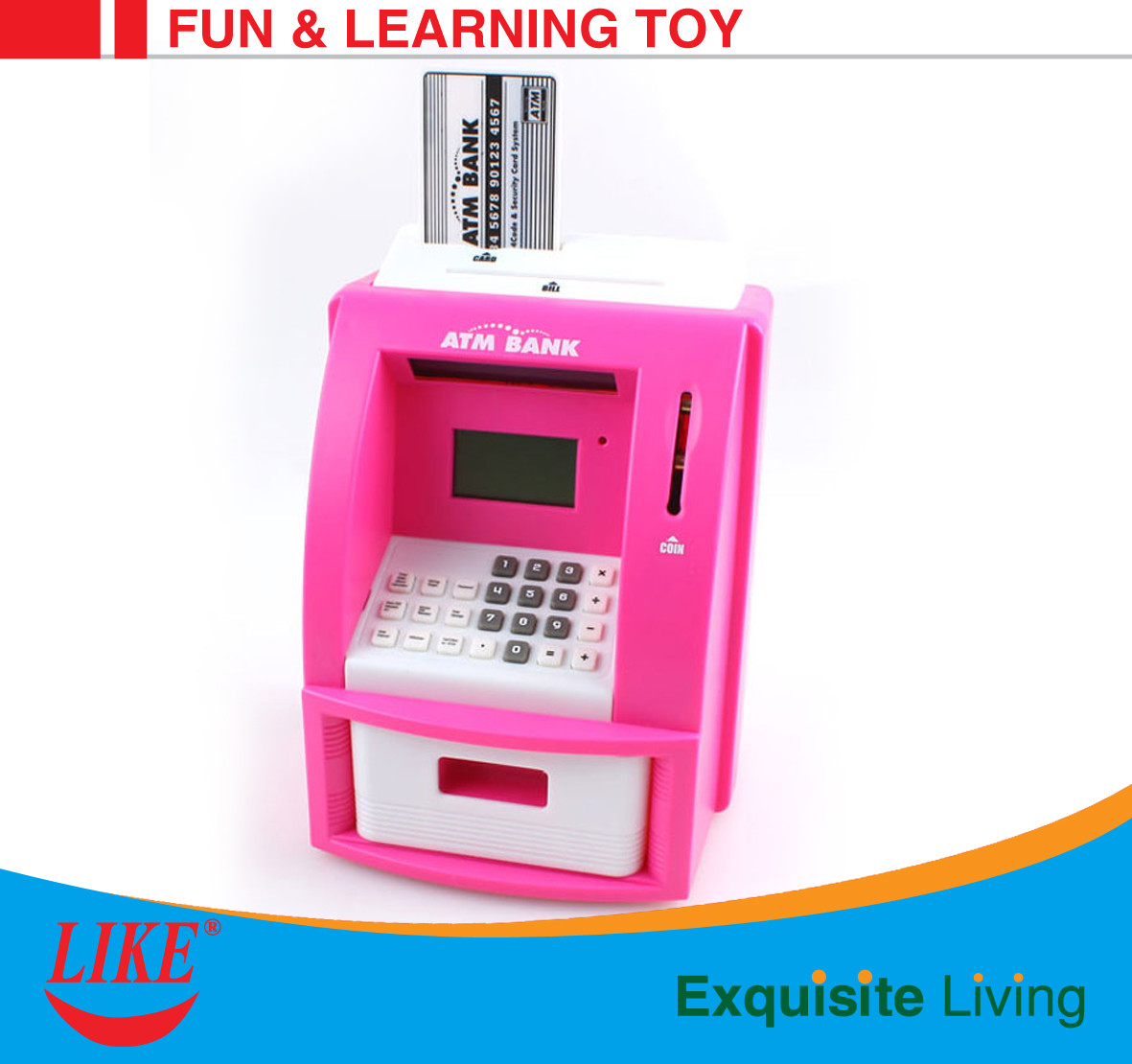 Quality ATM bank for kids Blue/White Color USD currency recoginition ABS plastic with VIP bank card for sale