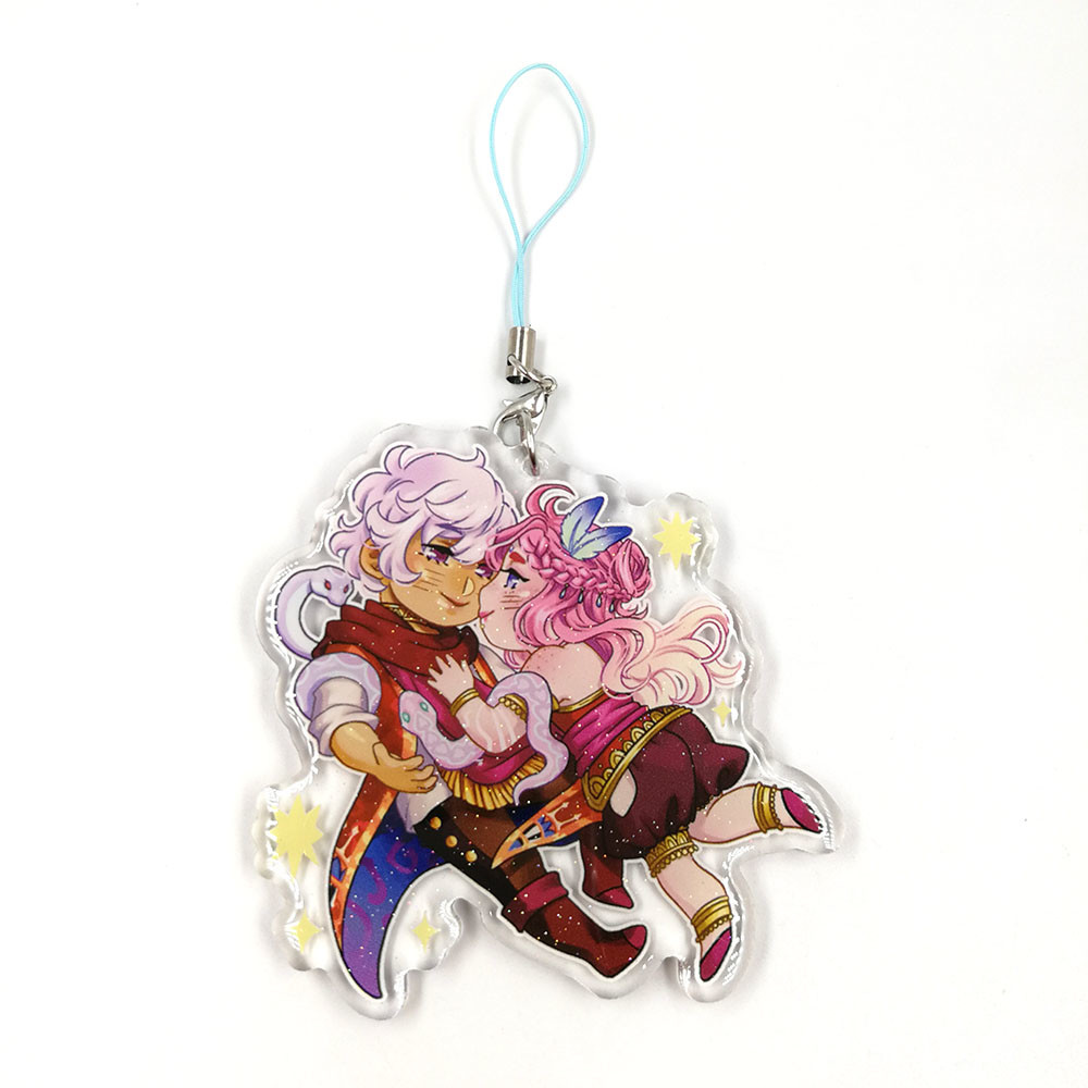 Buy Custom design promotional acrylic plastic epoxy glitter charm clear anime keychain with phone strap at wholesale prices