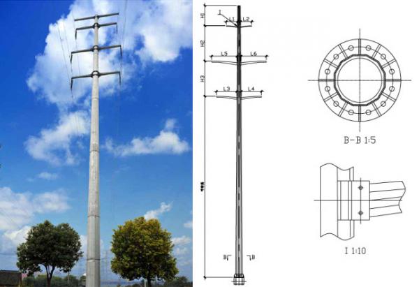 11 Kv Insolutors Steel Utility Poles , Hot Dip Galvanized Power Distribution Pole 0