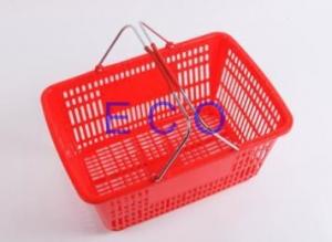 Quality Double Handles Plastic Supermarket Hand Shopping Basket / Portable Handheld Basket for sale