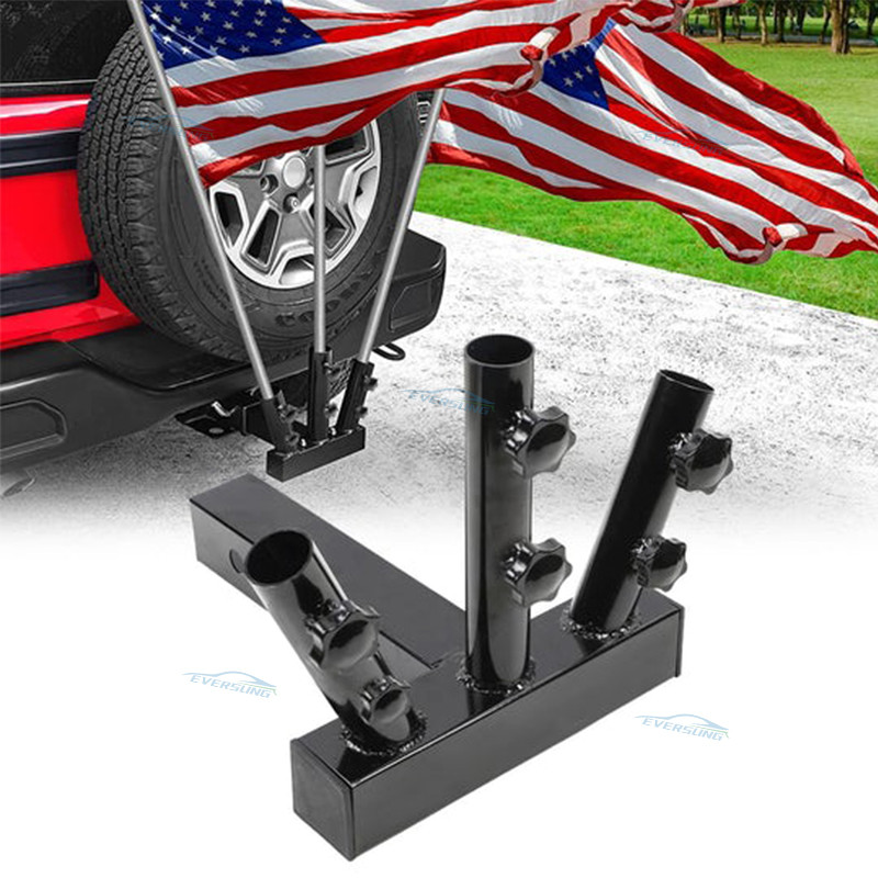 China Security Design Triple Flag Pole Holder Hitch Universal For Jeep SUV RV Pickup on sale