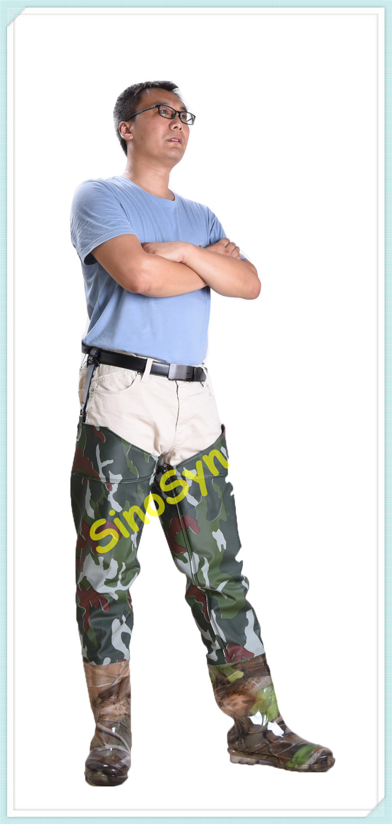 Quality FQT1902 Army-Camouflage PVC Skidproof Underwater Outdoor Fishing Waders with Rain Boots for sale