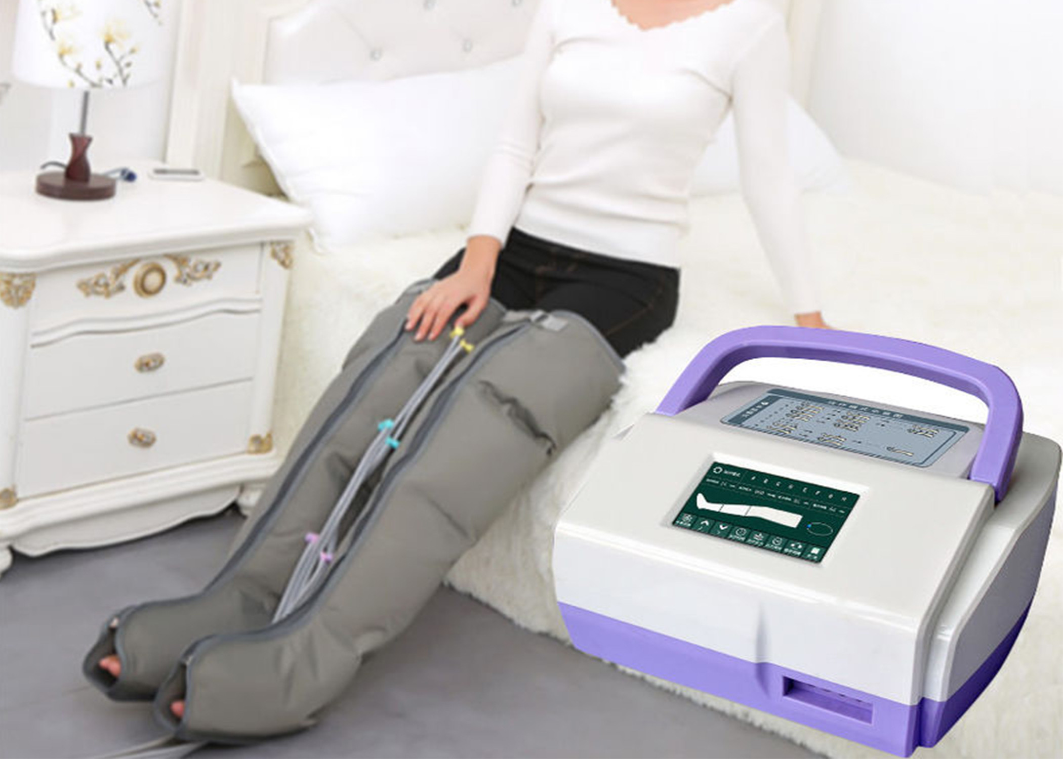 Quality Sequential Inflatable Leg Massager , Blood Circulation Long Boot Air Massager for sale