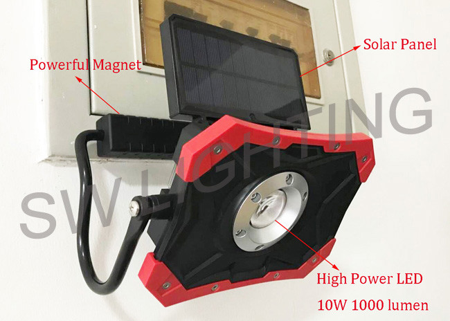 Quality Outdoor LED Solar Work Light , Red DC Charging Solar Rechargeable Light for sale