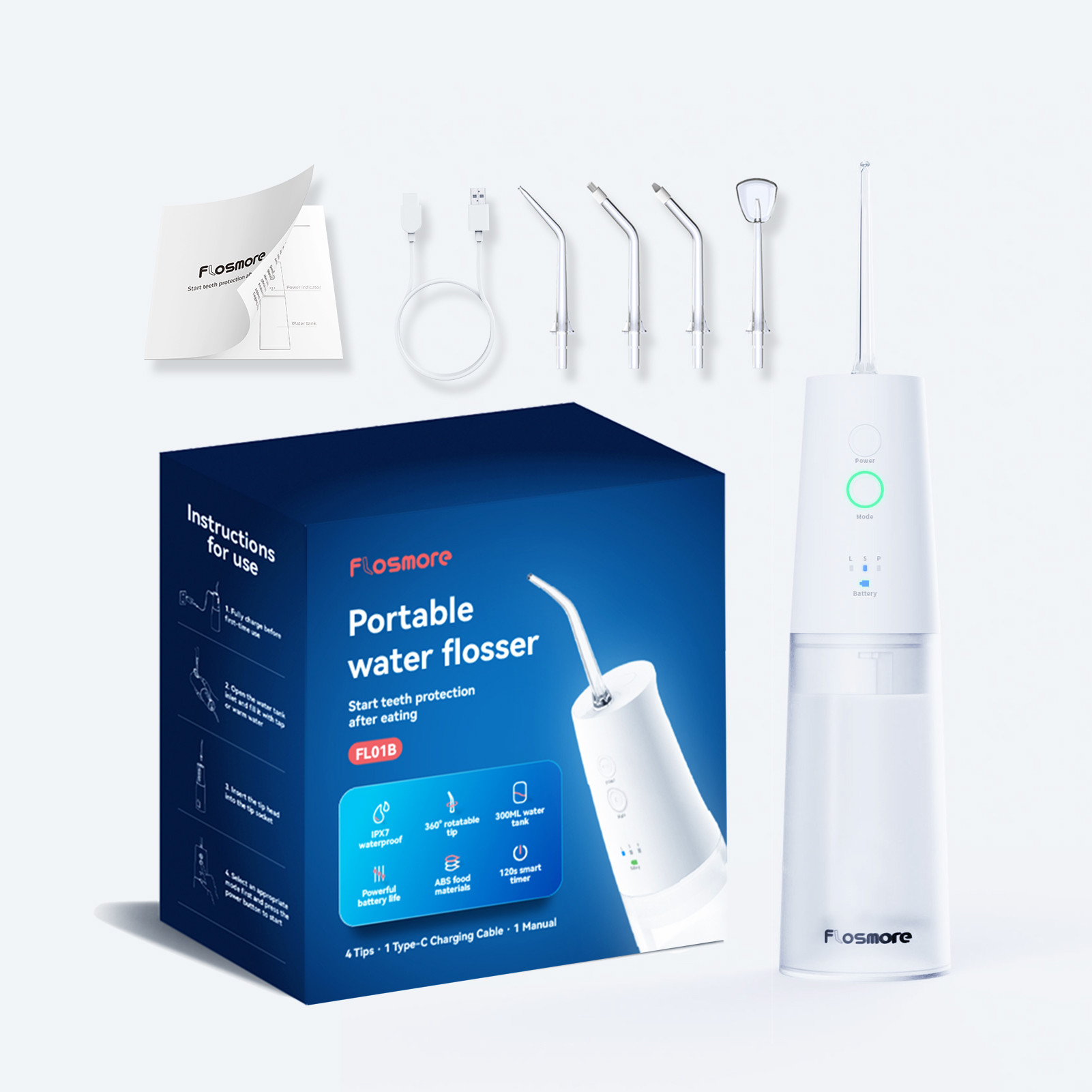 Quality 300ml Cordless Water Flosser Oral Irrigator USB Rechargeable 2000mAh Battery for sale