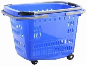 Quality Big Shopping Basket With Wheels / Plastic Rolling Cart With Handle Aluminum Alloy for sale
