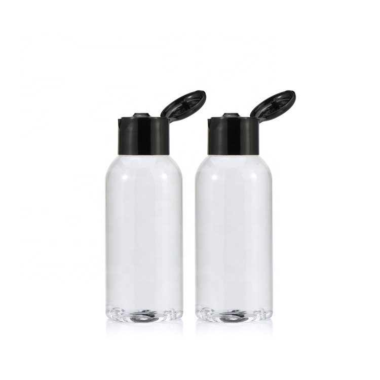 Quality Transparent Squeeze Type 100ml Flip Top Plastic Bottles With Black Caps for sale
