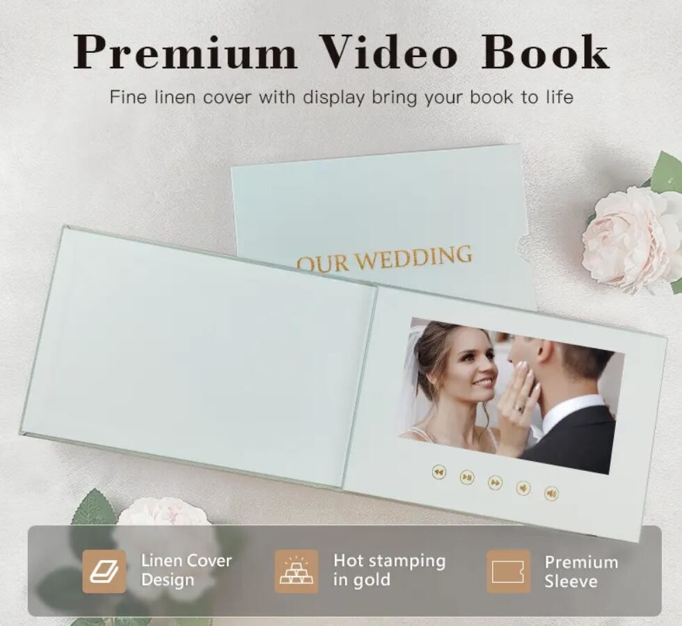 Custom logos memory wedding invitations book lcd business card gift screen 7 inch greeting business video brochure