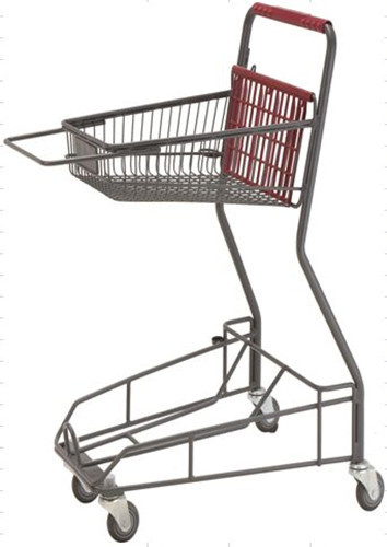 Quality Gray Metal 2 - Tier Supermarket Basket Shopping Trolley Anti - Collision With 4 PU wheels for sale