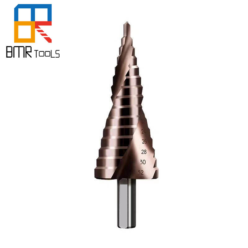 BMR TOOLS 4mm-32mm 15steps triangle shank sprial flute hss step drill bit for metal hole drilling