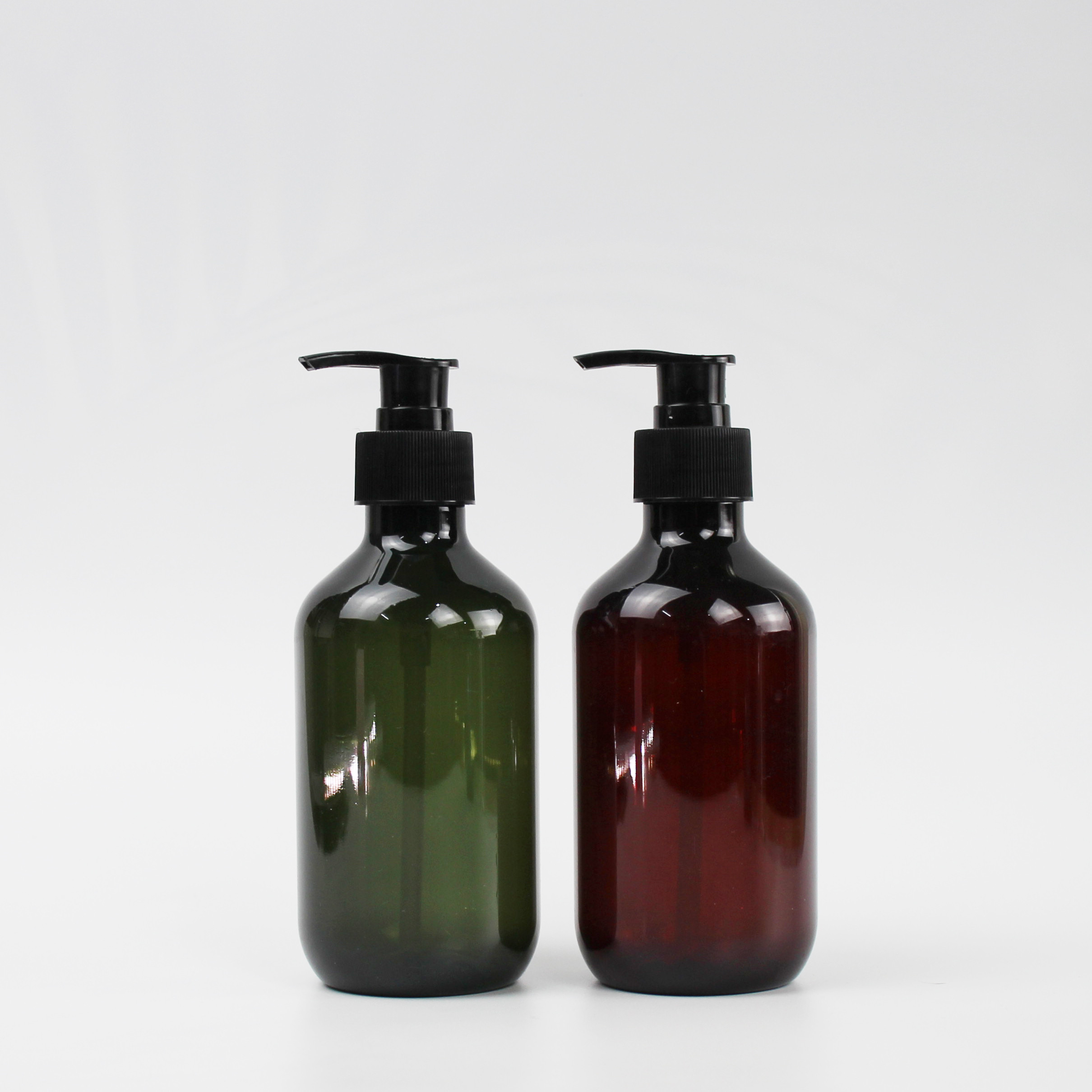 Quality Manufacturer Wholesale Brown Gray 300ml Transparent Empty PET Plastic Shampoo Bottle With Pump Cap for sale