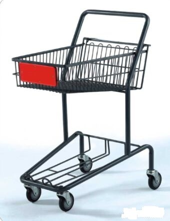 Quality Heavy Duty Double Basket Shopping Trolley Steel Shop Cart With Baby Seat for sale