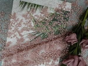 China Pink Floral Sequin Embroidered Fabric Wedding Lace Fabric By The Yard on sale