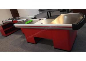Quality Red Electric Retail Outlet Cashier Checkout Counter / Automatic Cash Register Table for sale