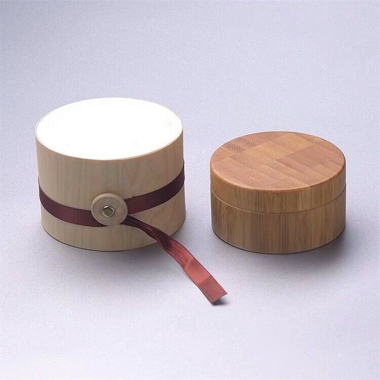 natural products round shape 100g cosmetic jars with bamboo lid with wooden box packed