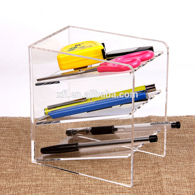 Quality 3 Tier Acrylic Shop Display Pen Holder Acrylic Stationery Shelf Display Rack Customized Logo for sale