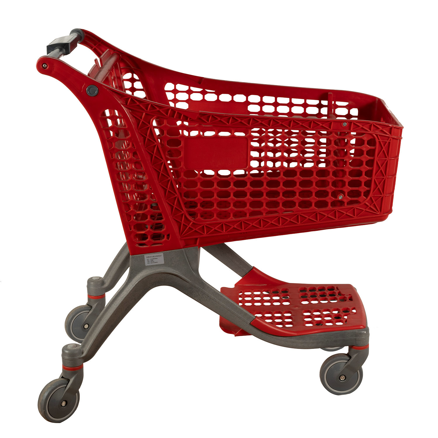 China Red All Plastic Shopping Trolley Lightweight Supermarket Grocery Store Shopping Cart 220L on sale