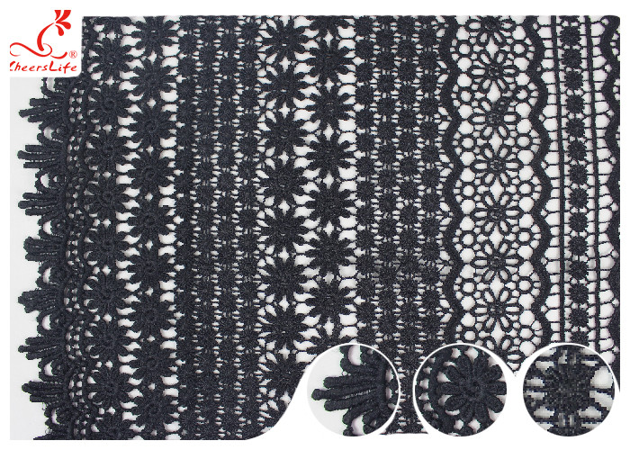 Buy 120CM Width Eco Dyeing Black Lace Fabric With Floral Pattern High Color Fastness at wholesale prices