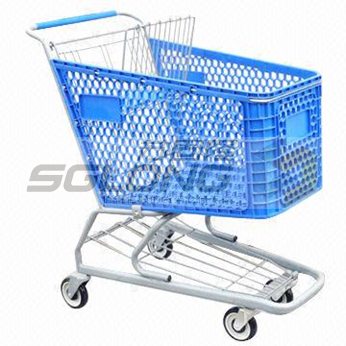 China 125mm Caster Supermarket Shopping Cart Plastic Grocery Carts 20Kg Unit Weight on sale