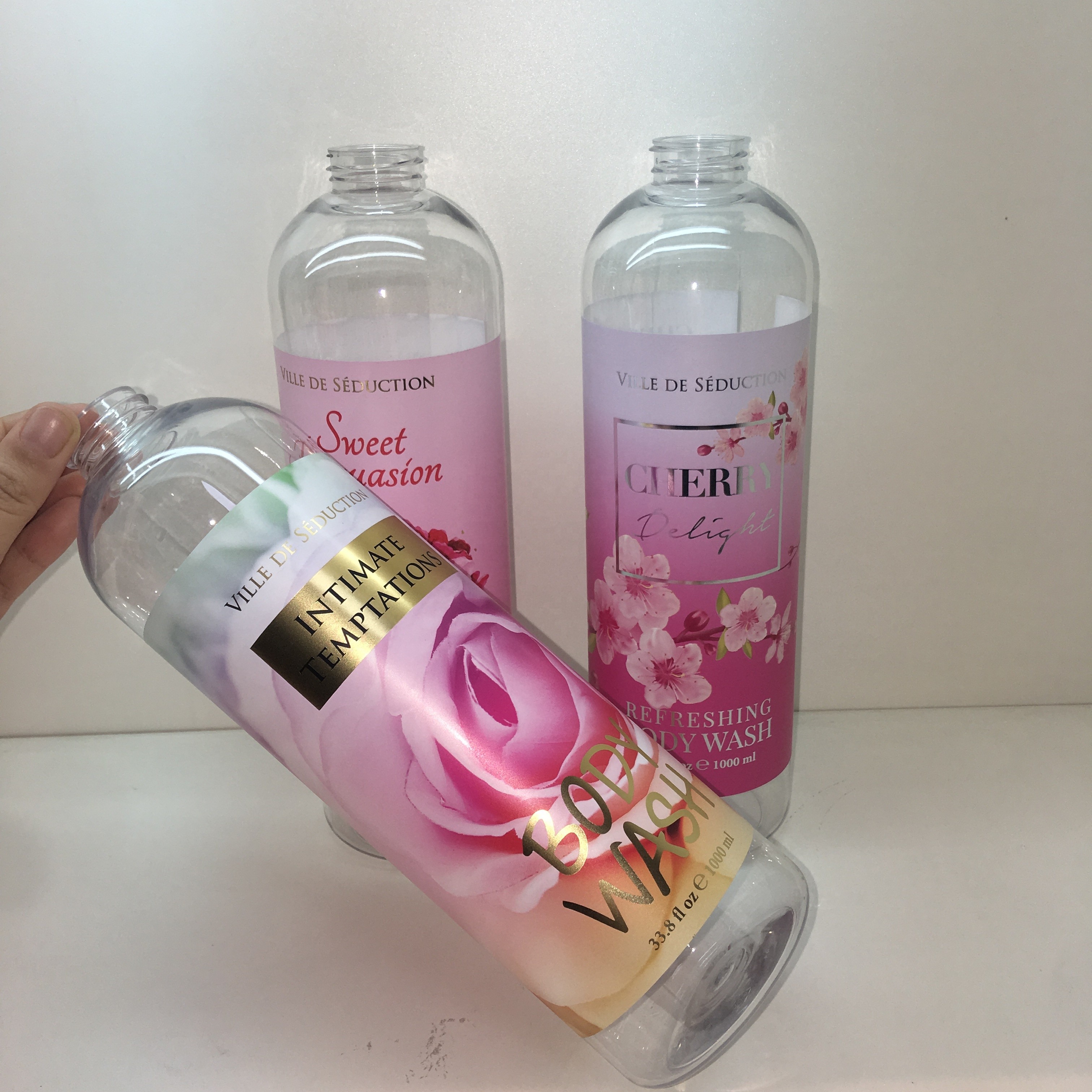 Quality Custom small logo rose stamp clear shampoo label adhesive sticker printing for cosmetic and chemical for sale