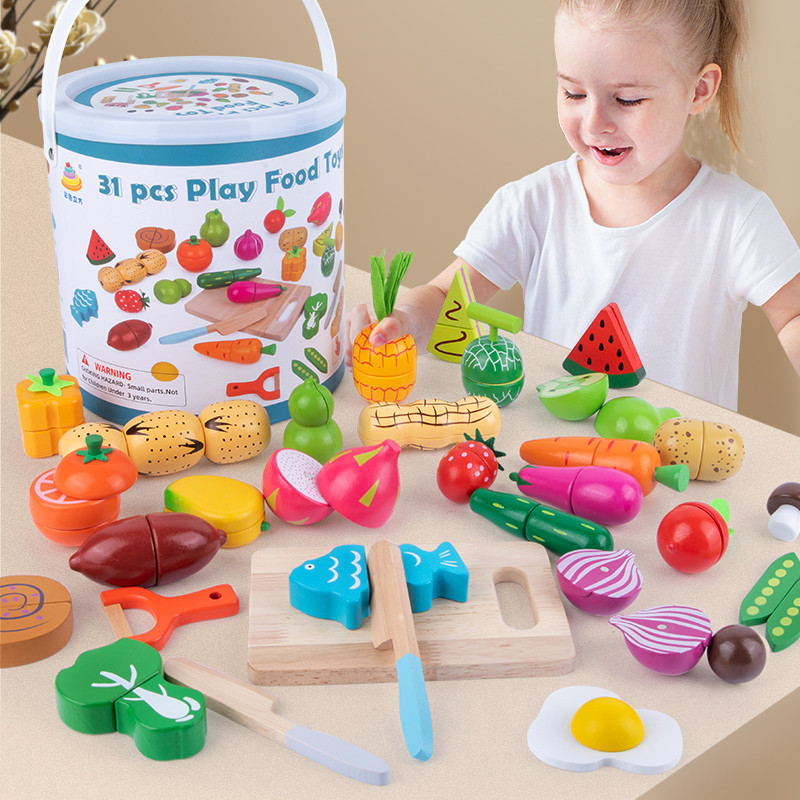 Buy Household Simulation Fruit Wooden Toys Barreled Vegetables Cut Educational at wholesale prices