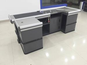 Quality Gray Conveyor Belt Checkout Counter for Supermarket Shop Automatic Retail for sale