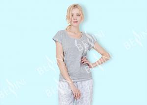 Quality Spring Summer Grey Womens Pyjama Sets With Woven Viscose Cotton Printed Long Pants for sale