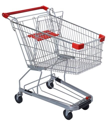 Quality 125 Litres Solid Metal Grocery Shopping Trolley Powder Plated With Tube Chassis for sale