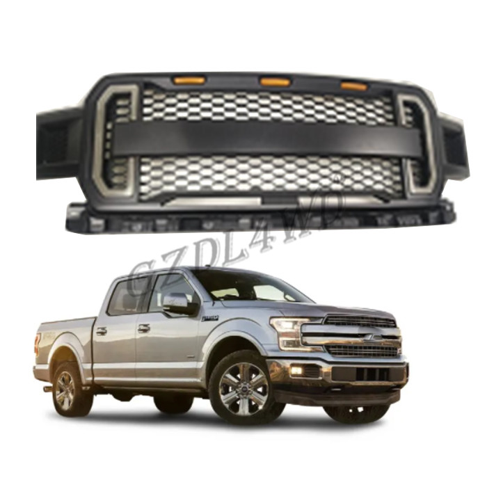 Quality Front Grill Mesh Grille Raptor Style Replacement For Ford F150 2018 2019 2020 With Drl & Turn Signal Lights And 3 Amber for sale