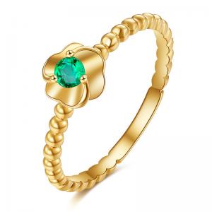 Female Gemstone Gold Jewelry , Flower Emerald Diamond Engagement Rings