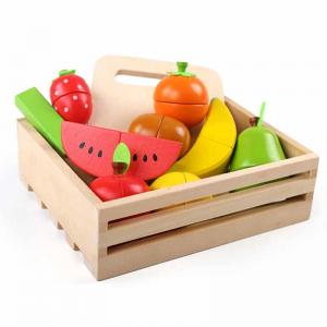 China Colored 19cm Wooden Fruit Cutting Set Toy Kid Education on sale