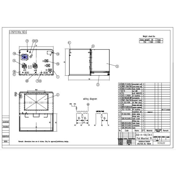 Radial Feed Pad Mounted Distribution Transformers Step Down 34500V To 240v 100kVA