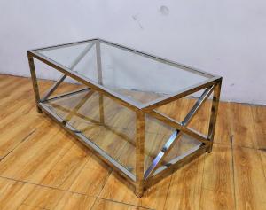 China Polished Silver Stainless Steel Frame Tempered glass top Coffee table on sale