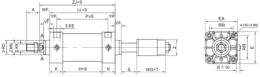 10A-5ST adjustable air cylinder Heavy type long service life