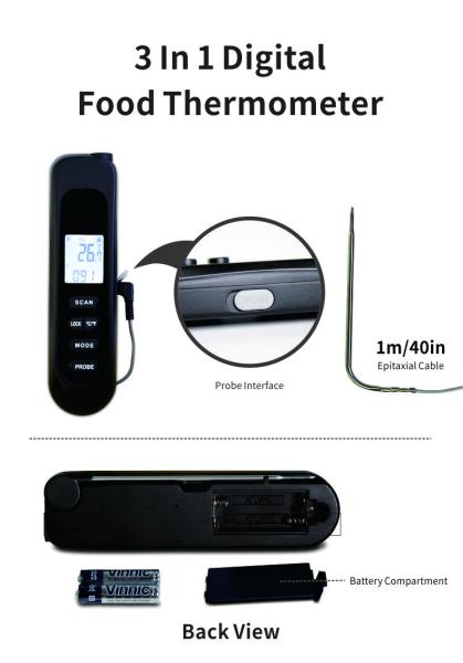 Buy Infrared Foldable Instant Read Digital Thermometer With Extended Wired Probe at wholesale prices