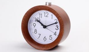 Quality Small Round Wooden Alarm Clock , Analog Snooze Night Light Wooden Desk Clock for sale