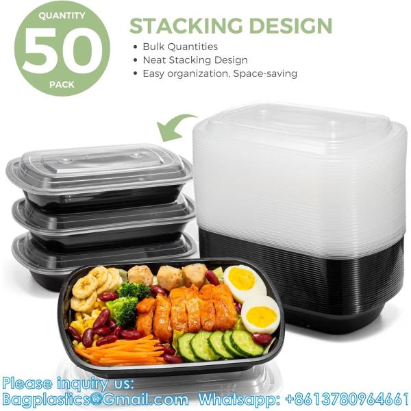 Black Plastic Containers With Lids For Storage-Microwave & Freezer & Dishwasher Safe, BPA-Free, Durable&Stackable