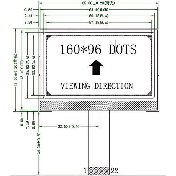 2.5 Inch COG Monochrome LCD Display 150cd/m2 Graphic LCD Screen With SPI4 Interface
