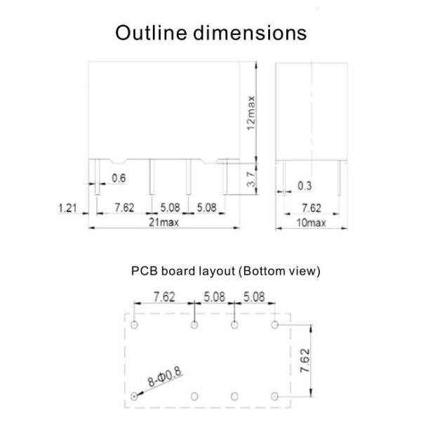 RSB-212D 8 Pin DPDT Relay PCB Mount 0.2W 12V 2A Relay For Computer Main Board