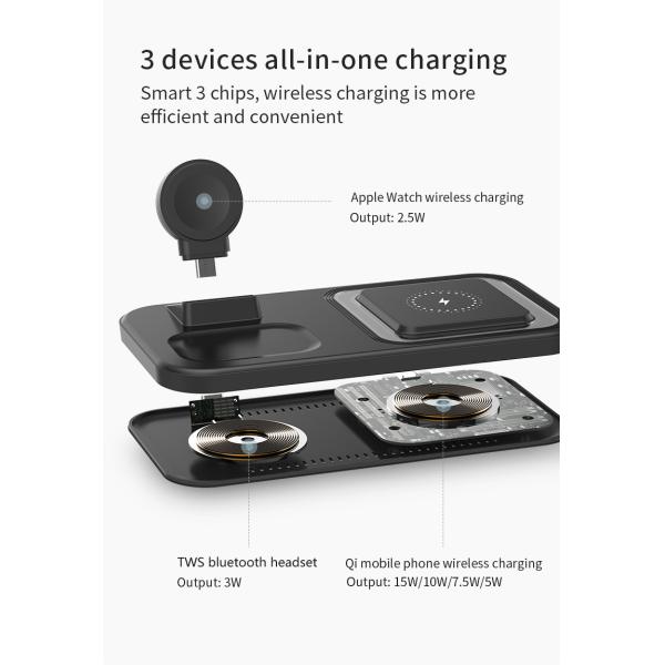 Three In One Wireless Charger For Mobile Phone, Apple Watch, And TWS Bluetooth Earphones