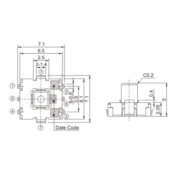 50mA 5 Way Tactile Switch 5 Position Contact Resistance 50M ohm