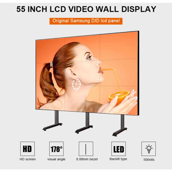 0.88mm Bezel LCD Video Wall Screen 500cd/m2 Jcvision 55 Inch 6.77M Color