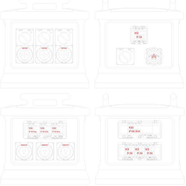 Syntax MK1N 5P 32A Single & 3 Phase Outlets Portable Distribution Box PE Material Fitted With Switched Socket and RCBOs