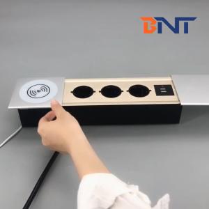 Quality Intelligent built in table mounted wireless charger socket with EU power and usb for sale