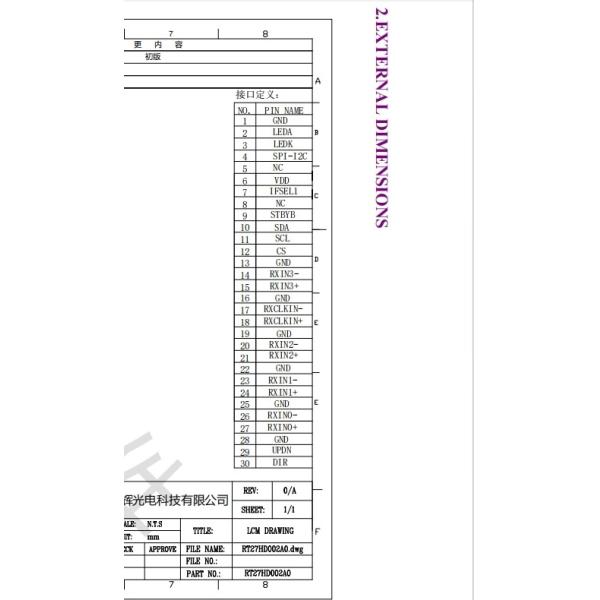 2.7 Inch TFT Color LCD Module Car Display 1280*720